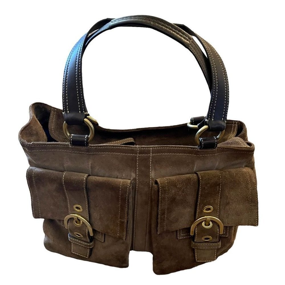 Coach Womens Doctor Satchel Handbag Brown Leather Buckle Dual Handle Vintage M